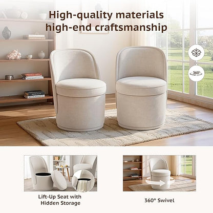 Swivel Accent Chair, 360° Swivel Chair with Hidden Storage, Vanity Chairs, Modern Small Barrel Swivel Armchair for Living Room/Bedroom, Beige