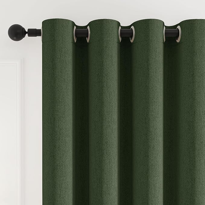 100% Blackout Curtains Thick Soft Curtain 2 Panels Green for Bedroom, Linen-Look Textured Full Light Blocking Room Darkening Thermal Insulated Drapes for Windows (W52xL45, Olive)