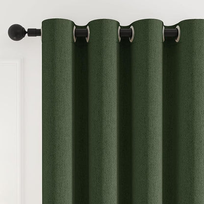 100% Blackout Curtains Thick Soft Curtain 2 Panels Green for Bedroom, Linen-Look Textured Full Light Blocking Room Darkening Thermal Insulated Drapes for Windows (W52xL45, Olive)
