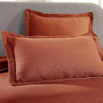 Superior 3 Piece Basketweave Cotton Bedspread Set, Home Bed Decor, Decorative Bed Spread, 2 Pillow Shams, Medium Weight Blanket, Matelasse Coverlet Bedding, Geometric Lattice Pattern, Queen, Mandarin