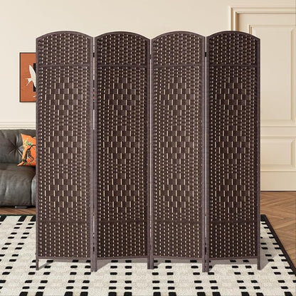 FDW Room Divider Folding Privacy Divider 6 Ft Indoor Wall Divider Portable Partition Wood Screen, Brown (4 Panel)