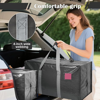 12 Pack Extra Heavy Duty Large Moving Bags with Reinforced Zipper & Wide Handles, Waterproof Storage Bins for Clothes, College Dorm, Travel, and Home Organization, Gray