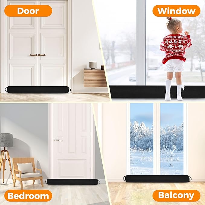 TORRAMI Under Door Draft Stoppers 32 Inch, Heavy Triangle Stop Draft Block Cold Air/Wind/Breeze Noise Blocker Door Sweeps Weather Stripping Bottom Seal Black