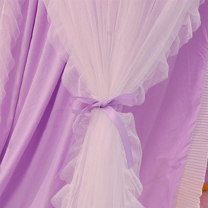 VETHIN Double Layer Princess Round Dome Canopy Bed Curtain for Girls Adults,Children Dreamy Mosquito Net,Cute Bedroom Decoration Castle Play Tent Reading Nook Canopies(Dome-Purple/White)