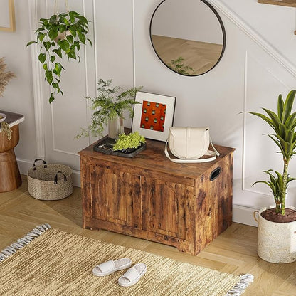 DINZI LVJ Storage Chest, 31.5”Wooden Toy Box with 2 Safety Hinges, Entryway Storage Bench with Flip-Top, Sturdy Storage Trunk for Living Room, Bedroom, Easy Assembly, Rustic Brown