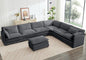 ROWHY 150'' Modular Sectional Corner Cloud Couch, 7 Seater Sofa Big Comfy Corduroy V Shaped Couch with 4 Throw Pillows, Movable Ottoman, Couches for Living Room Office Dark Grey