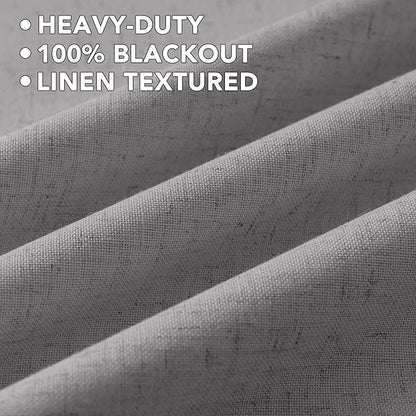 H.VERSAILTEX Linen Curtains 100% Blackout Curtains for Bedroom 63 inch Long Full Light Blocking Nature Linen Blended Window Curtains for Living Room Nickel Grommet (2 Panels, Heathered Dove)