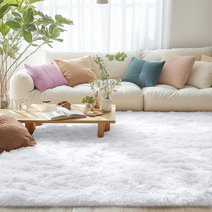 OLANLY 9x12 Machine Washable Large Area Rugs for Living Room, Bedroom, Soft Fluffy Shaggy Bedside Rug, Indoor Floor Carpet for Kids Girls and Boys, Dorms, Nursery, Home Decor Aesthetic, White