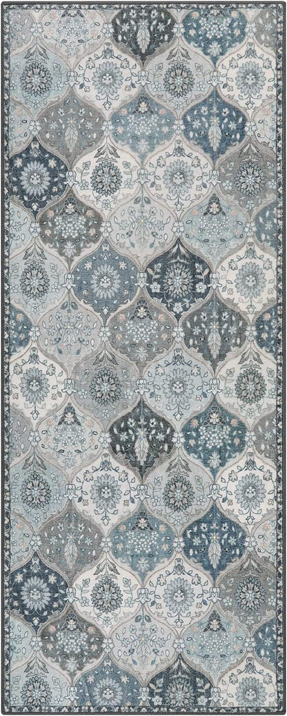 Lahome Moroccan Trellis Kitchen Runner Rug, 2x5 Washable Runners for Hallways Non Slip, Rubber Backing Ultra-Thin Vintage Carpet for Entryway Bedroom Bathroom, Blue