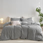 MooMee Striped Duvet Cover Set 100% Washed Cotton Linen Like Textured Breathable Durable Soft Comfy (Dark Grey White Wide Stripes, Super King Plus 120"x120")