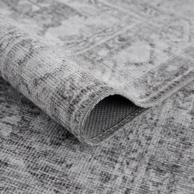 Bloom Rugs Washable 6' x 9' Rug - Ivory/Silver Gray Traditional Area Rug for Living Room, Bedroom, Dining Room, and Kitchen - Exact Size: 6' x 9'