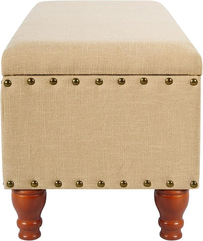 HomePop Large Rectangle Storage Bench with Nail Head Trim - Tan Linen