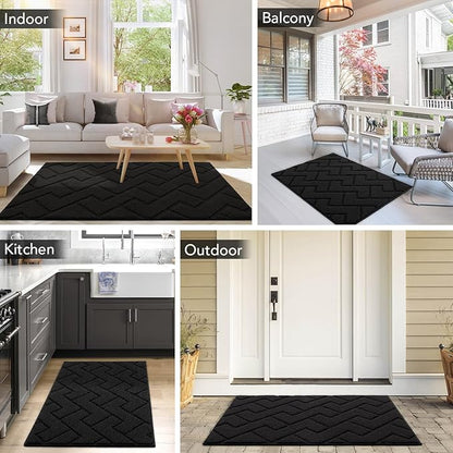 hicorfe Front Door Mat Outside Entrance,32"x40" Absorbent Muddy Dirt Resist Welcome Door Mats Outdoor Indoor,Stain and Fade Resistant,Non Slip Backing Entry Mat Doormat for Entryway(Black)