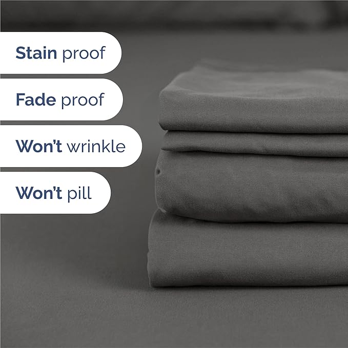 Split King 7 Piece Sheet Set - Cooling & Breathable - Hotel Luxury Bedding, Includes Fitted Sheets for Women, Men, Kids & Teens - 1 Flat, 2 Fitted Sheets, 4 Pillowcases with Deep Pockets - Charcoal