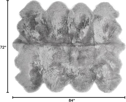 Premium Genuine Sheepskin Rugs for Living Room - Large Size Sheep Skin for Bedroom - 6' x 8' Long Fur Soft & Natural Fluffy Area Rug, Silver Gray, Eight Pelt