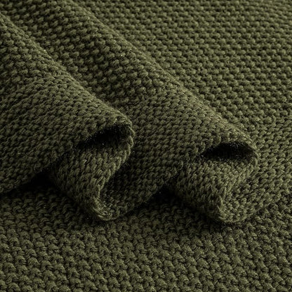 CozeCube Olive Green Throw Blanket for Couch, Soft Cozy Cable Knit Throw for Bed Sofa Living Room, Lightweight Warm Decorative Farmhouse Christmas Blanket, 50"x60", Olive Green