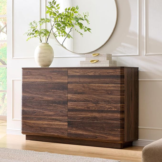 ACCOHOHO 8 Drawer Dresser for Bedroom, 52 Inch Wide Modern Chest of Drawers, Push-to-Open Wood Storgae Organizer with Large Drawers for Bedroom, Living Room, Hallway,Brown