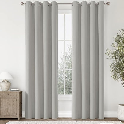 ChrisDowa 100% Blackout Light Grey Solid Curtains 90 Inches Long 2 Panels for Bedroom Living Room,Farmhouse Room Darkening Thermal Insulated Soundproof Grommet Top Window Treatment Drapes,52x90