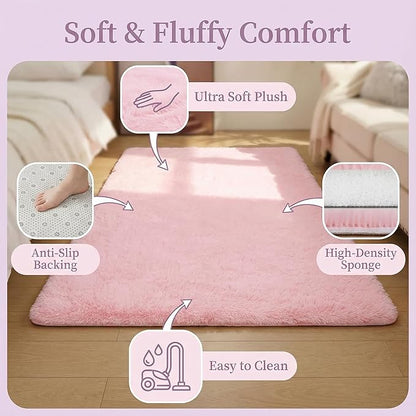 duduta 6x9 ft Pink Rectangle Fluffy Rug, Shag Fuzzy Plush Rectangle Carpet for Bedroom Nursery Living Room Home Decor