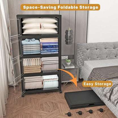 Extra Large Stackable Storage Bins with Lids & Wheels, Foldable Plastic Storage Bins (Dark, 672QT-168QT/42GAL*4Pack)