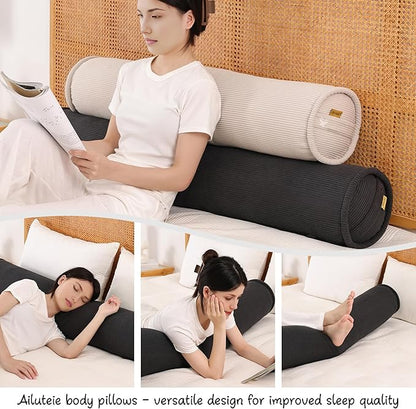 Cuddle Pillow – Corduroy Long Body Pillow for Adults, Cozy Bolster Pillow for Bed, Soft & Supportive for Relaxing Sleep,59 x 7.87 Inches,Lamp Black