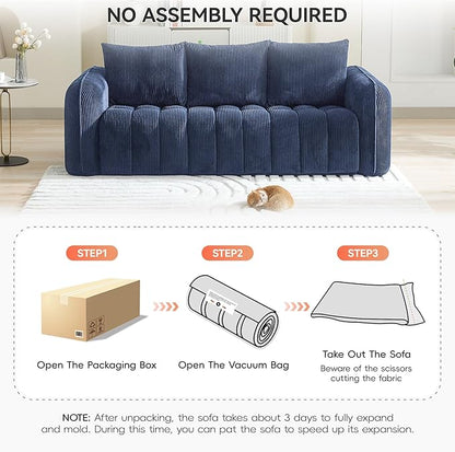 83'' Boneless Corduroy Sofa, Oversized 3 Seater Deep Seat Couch with Rounded Armrest, Modern Upholstered Cloud Sofa for Living Room, No Assembly, Navy