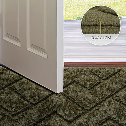 hicorfe Front Door Mat Outside Entrance,32"x40" Absorbent Muddy Dirt Resist Welcome Door Mats Outdoor Indoor,Stain and Fade Resistant,Non Slip Backing Entry Mat Doormat for Entryway(Oliver Green)