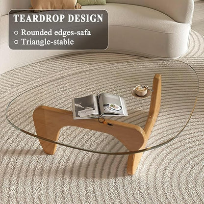 Modern Glass Coffee Table, Mid Century Small Coffee Table, Coffee Table for Living Room,Suitable for Bedroom Living Room Reception Office Tables (Wood/Transparent, Small)