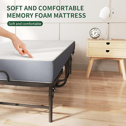 75" x 38" Twin Folding Bed with 3.7" Memory Foam Mattress, Portable Foldable Extra Bed, Rollaway Bed for Guests, and Sturdy Metal Frame
