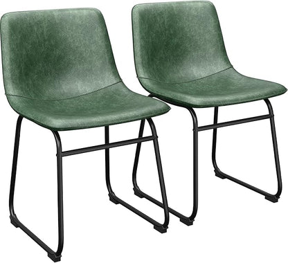 Dining Chairs Set of 6, 18 Inch Modern Armless Dining Chair with Back, Faux Leather Kitchen Dining Room Chair with Metal Legs for Home, Bistro Coffee Shops (Green)