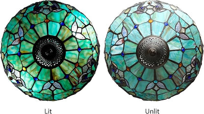 RIVER OF GOODS - Stained Glass Halston Double Lit Table Lamp - 20" H - Decorative Lamp for Bedroom - Bedside Lamp - Desk Lamps for Home Office - Tiffany Style - Green and Blue