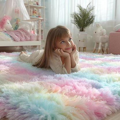 PAGISOFE 9x12 Rainbow Large Area Rug,Plush Rugs for Bedroom Girls,Shaggy Carpet for Kids Room,Fuzzy Nursery Rug for Baby's Toddler's Room,Clorful Room Decor for Teenage Pastel Princess Rug