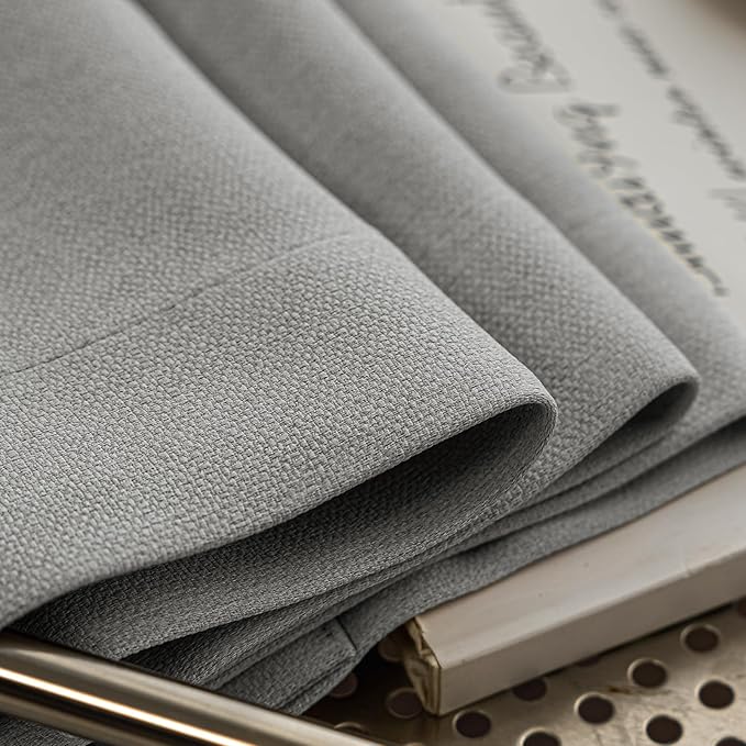 100% Blackout Curtains Thick Soft Curtain 2 Panels for Bedroom, Linen-Look Textured Full Light Blocking Room Darkening Thermal Insulated Drapes for Bathroom/Kitchen Windows (W52xL45, Grey)