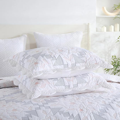 MarCielo 3-Piece 100% Cotton Oversized Bedspread Lightweight Quilt Coverlet Embroidery Farmhouse Bedding Set (TC Colorful White, Oversized King (118"x106"))
