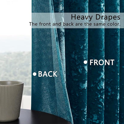 SMILETIME Tranquil Blue Crushed Velvet Curtains 52x90 inch Luxurious Thermal Insulated Soundproof Drapes for Living Room Bedroom Office Soft and Durable Light-Filtering Window Treatments, 2 Panels
