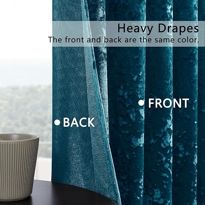 SMILETIME Tranquil Blue Crushed Velvet Curtains 52x84 inch Luxurious Thermal Insulated Soundproof Drapes for Living Room Bedroom Office Soft and Durable Light-Filtering Window Treatments, 2 Panels