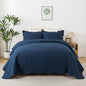 HoneiLife Queen Quilt Bedding Set - Microfiber Quilt Sets for Queen Bed, 3-Piece Lightweight Bedspreads,Reversible Coverlets Rustic Bedlinen Sets, Floral Bedding Set All Season Quilts-Navy