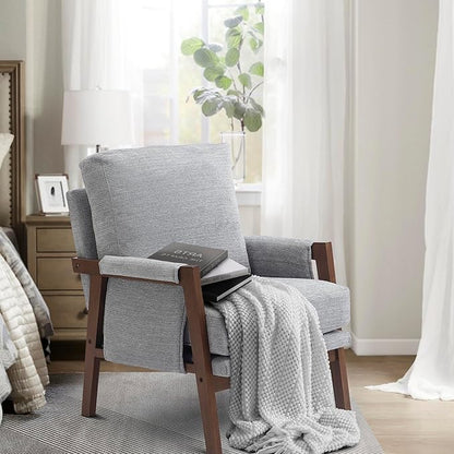 Accent Chairs for Living Room Set of 2, Modern Arm Chairs for Bedroom, Wooden Upholstered Mid Century Accent Chairs, Grey