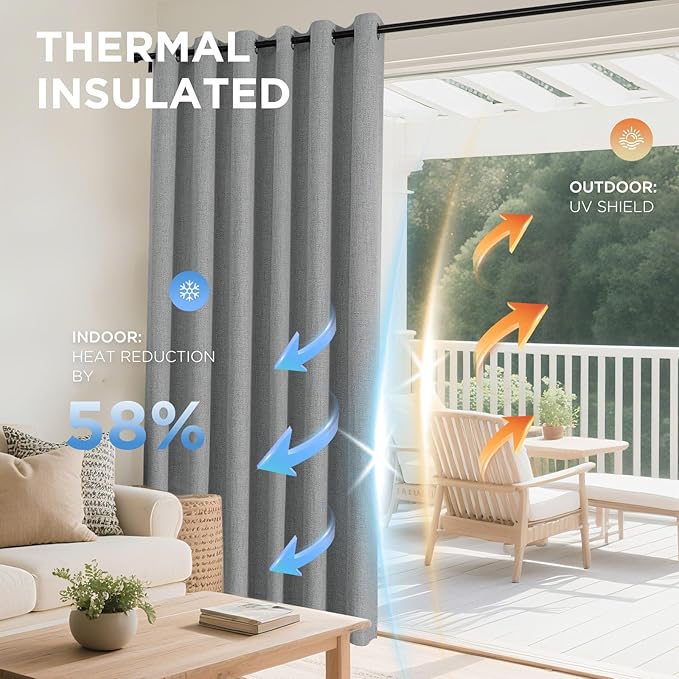 Joydeco Blackout Curtains 95 Inches Long 2 Panels Burg, Room Darkening Curtains for Bedroom, 100% Black Out Textured Thermal Drapes Privacy Protection 2 Panels Set(W52 x L95 Inch, Light Grey)