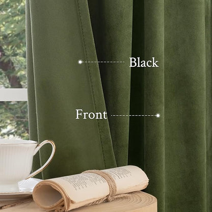 LAMIT Sage Green Velvet Curtains 96 Inches Long for Living Room, Luxury Thermal Insulated Room Darkeing Panels Back Tab and Rod Pocket Privacy Protected Drapes for Bedroom, 2 Panels, 52 x 96 Inch