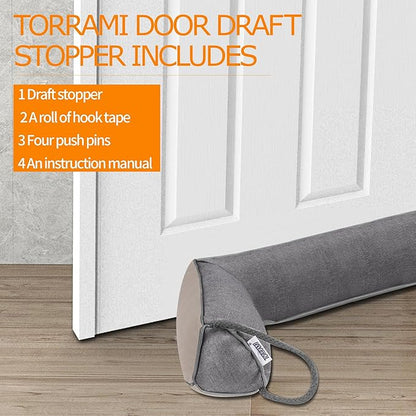 TORRAMI 32" Door Draft Stopper for Bottom of Doors, Seal Blocks Hot Air, Noise, Bugs, Keeps Cold AC in, Draft Stoppers Sound Proofing Easy Install Gap Filler