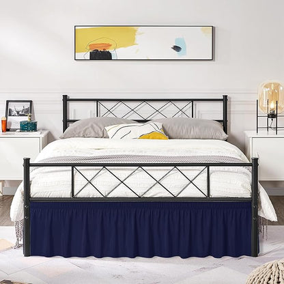 Biscaynebay Wrap Around Bed Skirts with Split Corners for Queen Beds 16" Drop, Navy Elastic Dust Ruffles Adjustable Easy Fit Wrinkle & Fade Resistant Silky Luxurious Fabric Machine Washable