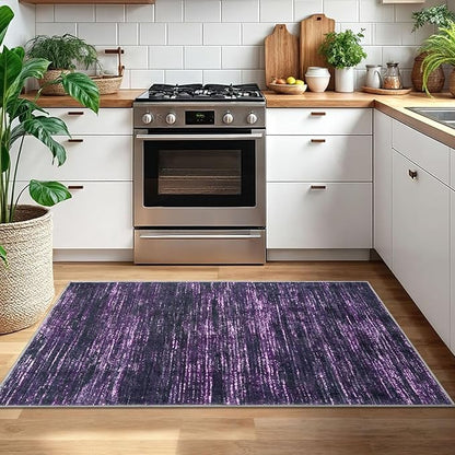 3x5 Modern Abstract Area Rug for Entryway, Purple White Super Soft Washable Rug with Non-Slip, Low-Pile Door Mat Indoor for Living Room Bedroom, Carpet with Non-Shedding