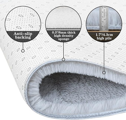 duduta Grey Fluffy Round Rug 4x4 ft, Shag Fuzzy Plush Circle Throw Rug for Nursery Bedroom Living Room Home Decor