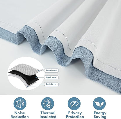 DriftAway Double Layer Linen Blackout Tie Up Curtains Thermal Insulated Fully Lined Balloon Roman Shade Bathroom Window Adjustable Rod Pocket for Small Window 31 Inch by 47 Inch Dusty Blue