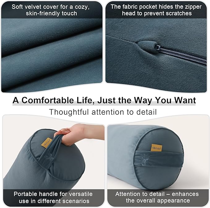 Long Round Body Pillow for Adults – Bolster Pillow for Bed, Cervical Roll Pillow, Firm Support for Sleeping,47.24 x 7.87 Inches,Slate Blue