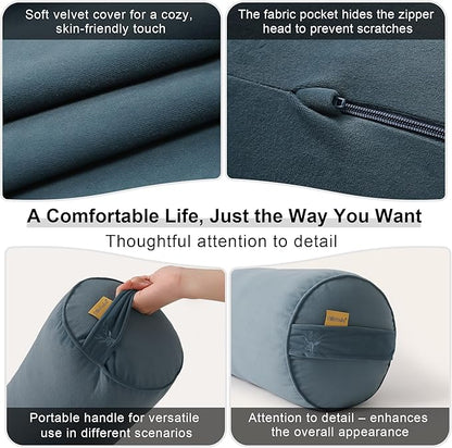 Long Round Body Pillow for Adults – Bolster Pillow for Bed, Cervical Roll Pillow, Firm Support for Sleeping,47.24 x 7.87 Inches,Slate Blue