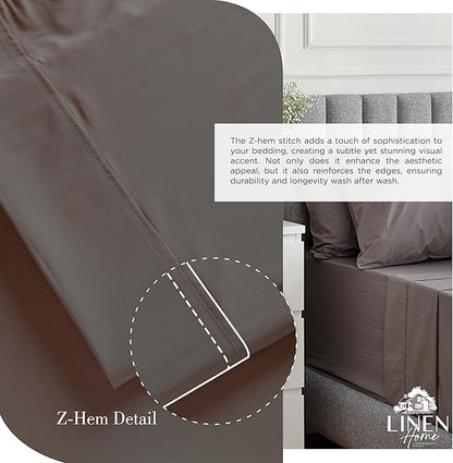 Linen Home 100% Cotton Percale Sheets Twin Size, Charcoal, Deep Pocket, 3 Pieces Set - 1 Flat, 1 Deep Pocket Fitted Sheet and 1 Pillowcase, Crisp Cool and Strong Bed Linen