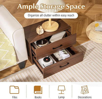 Giantex Stackable 2-Drawer Dressers for Bedroom - Short Dresser Two Drawer Storage Cabinet w/Handles & Anti-Topping Device, Small Dresser Chest of 2 Drawers for Closet Bedroom (1, Walnut)