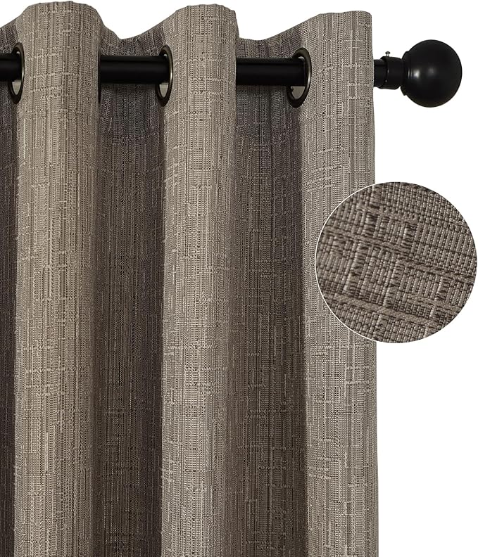 Jacquard Linen Curtains 63 inch Length 2 Panels Thick Faux Linen Blended Window Drapes Burlap Textured Curtains with Grommet for Living Room Bedroom Farmhouse (42x63 Dark Coffee) Natural